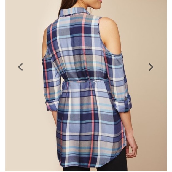 Motherhood Maternity Tops - Motherhood Maternity Plaid Cold Shoulder Top